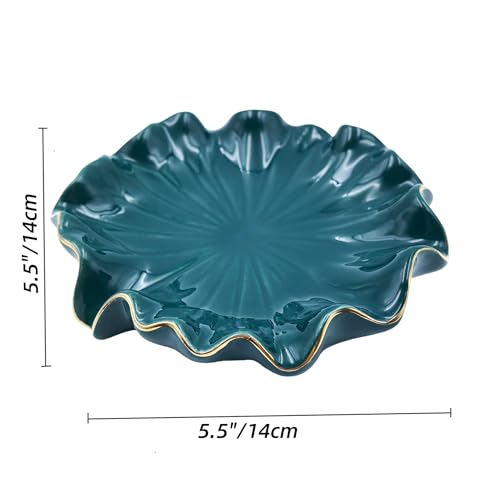 Ceramic Soap Dish Self-Draining Lotus Leaf Soap Holder Soap Saver for Bathroom,Kitchen,Sink,Bathtub(Green) - color: Green