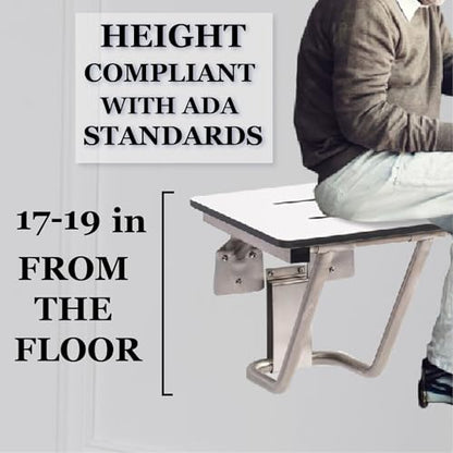 Folding Shower Chair for Elderly and Disabled | ADA Folding Shower Seat Wall Mounted Holds up to 400 lbs | Phenolic Resin Shower Chair for Inside Shower 304 Stainless Steel | 28”x16” - size: 28 x 16