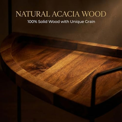 Demigo 2-Tier Corner Bathroom Organizer, Acacia Wood Countertop Shelf | 13.2 x 9.9 in Wooden Corner Shelf for Vanity, Kitchen Counter, Cosmetic & Bathroom Storage, Counter Makeup Organizer