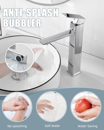 Bathroom Sink Faucet(2 Sets),Single Handle Bathroom Faucets with Pop-up Drain and 2 Supply Hoses,Chrome Single Hole Tall Barrel Vanity Faucet,304 Stainless Steel for Sink - color: 3.Chrome Polished, style: Tall*2