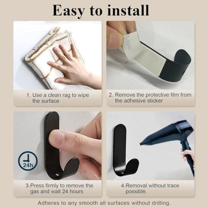 ATDOALL Adhesive Towel Hooks, 20 PCS Stainless Steel Self Adhesive Wall Hooks, Black Heavy Duty Shower Hook, Waterproof Oilproof Rustproof for Bathroom, Kitchen, Living Room - color: Black