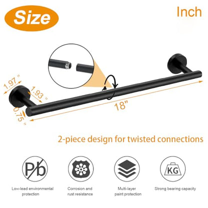 TocTen Bath Towel Bar - Thicken SUS304 Stainless Steel Bathroom Towel Holder, Towel Rod for Bathroom Heavy Duty Wall Mounted Towel Rack Hanger (18IN, Matte Black) - color: Black, size: 18IN