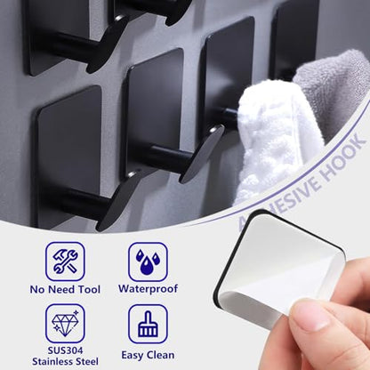 Black Adhesive Towel Hooks 2" Heavy Duty Sticky Hanger Bathroom Wall Mount | No Drilling for Hanging Towel Coat Robe Hat, Stainless Steel Hook for Shower Kitchen RV, No Tool, Waterproof Rustproof 4 Pack - color: Sq- Black