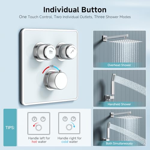 SR SUN RISE 100℉ Brushed Polished Chrome Shower System,10 Inch | Luxury Rainfall Shower Head,High-Pressure Handheld Shower,Soild Brass,Wall Mount,Valve and Trim Kit Included - color: Polished Chrome, style: 10"
