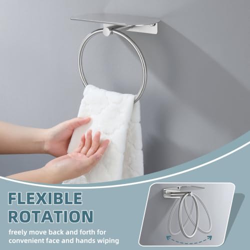 Angle Simple Towel Ring with Storage Shelf, Towel Holder Brushed Nickel | SUS304 Stainless Steel, Bathroom Kitchen Space Saver, Wall-Mounted - color: Brushed Nickel