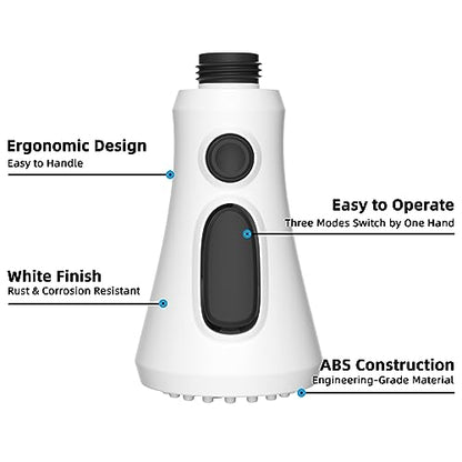 Hibbent Pull Down Spray Head for Kitchen Faucet, NSF/ANSI/CAN 61 & CUPC Certified 3-Function Spray Nozzle, 14 Adapters, Sink Faucet Head Replacement Compatible with Moen, Delta, Kohler, White - color: White, style: 1.8 Gallon Per Minute