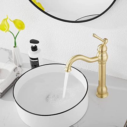 360 Swivel Single-Handle One Hole Vessel Sink Faucet with Matching Pop Up Drain - Brushed Gold Farmhouse Bathroom Vanity Faucet - color: Brushed Gold, size: Vessel