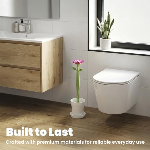 Vigar Flower Power Toilet Brush with Holder Set for Bathroom, White | Daisy-Shaped Handle, Flowerpot Base with Saucer, Durable Bristles, Toilet Brush and Holder Set for Bathroom - color: White
