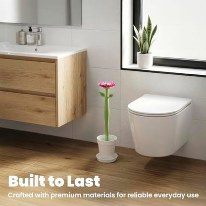 Vigar Flower Power Toilet Brush with Holder Set for Bathroom, White | Daisy-Shaped Handle, Flowerpot Base with Saucer, Durable Bristles, Toilet Brush and Holder Set for Bathroom - color: White