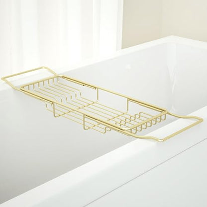 Stainless Steel Bathtub Caddy Tray, Expandable Bathtub Holder Table, Adjustable Bathroom Tray, Bath Organizer Tub Shelf,Gold,26.8~35.4in - color: Gold