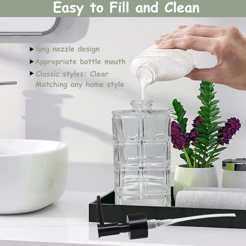 YYTSGG Clear Glass Soap Dispenser with Black Pump, 2 Pack 11oz Square | Hand Soap Dispenser, Refillable Lotion Dispenser & Dish Soap Dispenser, Bathroom Soap Dispenser for Liquid, Shower Gel - color: Square Clear