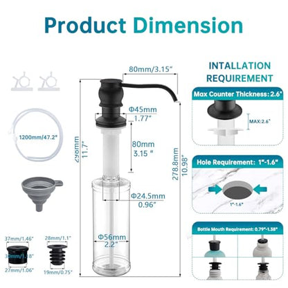 Brass Kitchen Soap Dispenser, Oil Rubbed Bronze in Sink Liquid Dish Soap Dispenser, Under Sink Hand Metal Dispenser Pump, 47.2" Silicone Long Tube for 0.79 "- 1.38" Bottle Mouths - color: Oil Rubbed Bronze, size: With Hose