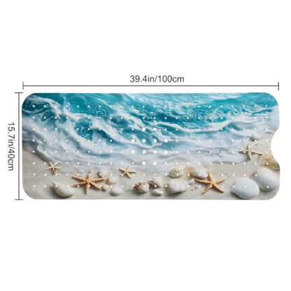 LNOND Summer Beach Bathtub Mat Non Slip, 40 X 16 Inch Tub Mat for Bathroom, Blue Waves Bath Tub Shower Mat with Drain Holes and Suction Cups - color: Blue Waves Bathtub Mat