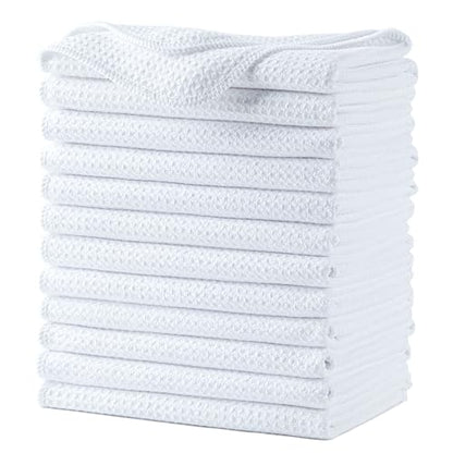 POLYTE 340 GSM Microfiber Waffle Kitchen Dish Tea Towel, 16x28 in, 12 Pack | Lint Free, Quick Dry - color: White, size: 16x28 in