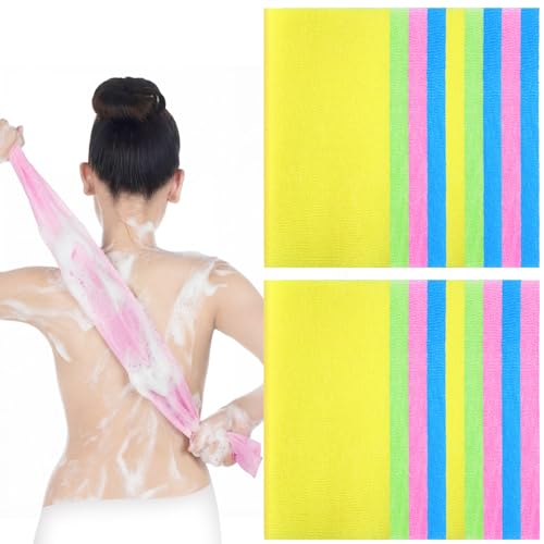 Tegeme 18 Pcs Exfoliating Washcloth Towel Japanese Nylon Bath Towel Colorful Body Scrubber Exfoliator Sponge Loofah Washcloth for Skin Shower Bath(Vibrant Colors,35.4 Inch)
