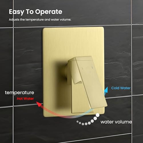 KIBI Cube 2-Function Wall Mounted Rain Shower Column | Bathroom Shower Faucet System with Solid Brass Rough-In Valve, 10" Rain Shower Head | Easy Temperature Control (Brushed Gold, KSC404) - color: Brushed Gold