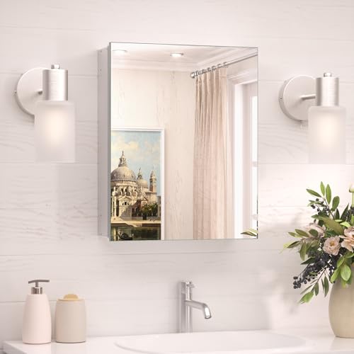 TokeShimi 16x20 Recessed Medicine Cabinet with Mirror Aluminum, Tempered Frameless Bathroom Mirror with Storage Adjustable, Silver Surface Mount Medicine Cabinet for Bathroom Farmhouse - color: Silver, size: 16x20 in