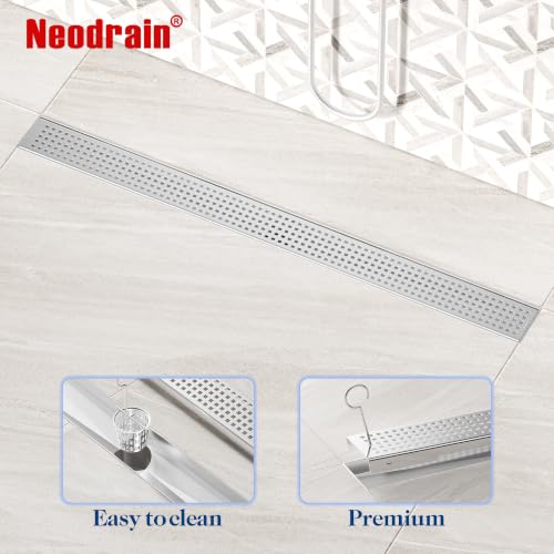 Neodrain 30" Linear Shower Drain, Brushed 304 SS Bathroom Linear Drain,cUPC | Brushed Nickel Shower Drain with Quadrato Grate& Adjustable Feet, Long Rectangle Shower Floor Drain in Bathroom, Balcony etc - color: Brushed Nickel, size: 30 In