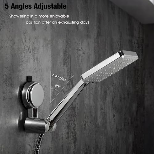 Hand held Shower Head Holder- Enhanced Suction Cup - 5 Angles Adjustable - Relocated Bathroom Wall Mount Shower Wand Holder (Chrome Finish)