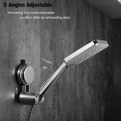 Hand held Shower Head Holder- Enhanced Suction Cup - 5 Angles Adjustable - Relocated Bathroom Wall Mount Shower Wand Holder (Chrome Finish)