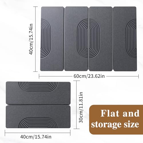 Foldable Stone Dish Drying Mat for Kitchen Counter, Diatomaceous Earth Drying Mat with Non-Slip Backing, Heat Resistant Multifunctional Mat for Kitchen & Bathroom, Instant water absorption-(24"×16") - color: Dark Gray