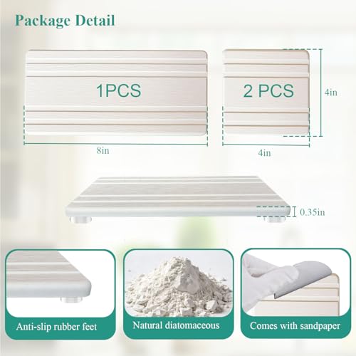3PCS Water Absorbing Stone Tray, Quick Drying Diatomite Stone Sink Tray, Water Absorbent Diatomite Coasters for Kitchen Sink, Bathroom Counter Hand Soap Dish Toothbrush Holders - color: White