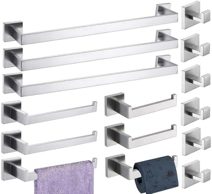 Bathroom Hardware Set 15 Piece Brush Nickel Bathroom Accessories Set SUS304 Towel Bar Set Includes 3 Towel Bar 24 Inch+3 Towel Holder+3 Toilet Paper Holder+6 Towel Hooks (15, Brushed Nickel, 24 Inch) - color: Brushed Nickel, size: 24 Inch