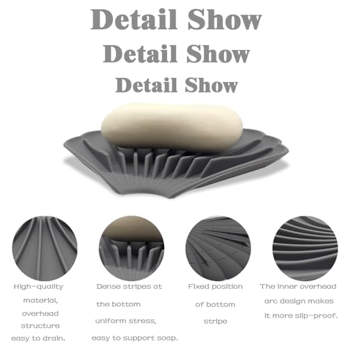 Silicone Soap Dish with Drainage - Shell Shaped for Bathroom & Kitchen Sinks (3 Pcs, Blue, White & Gray)