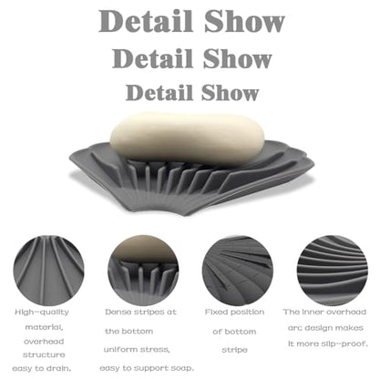Silicone Soap Dish with Drainage - Shell Shaped for Bathroom & Kitchen Sinks (3 Pcs, Blue, White & Gray)