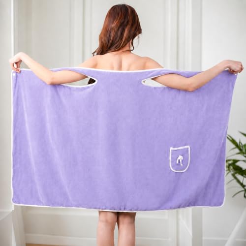 Unisex Bath Towel, Wearable After Bath Towel Set, Wearable Quick Dry Shower Gym Towel(53" x 31", Light Purple) - color: Light Purple, size: S(135X80CM)