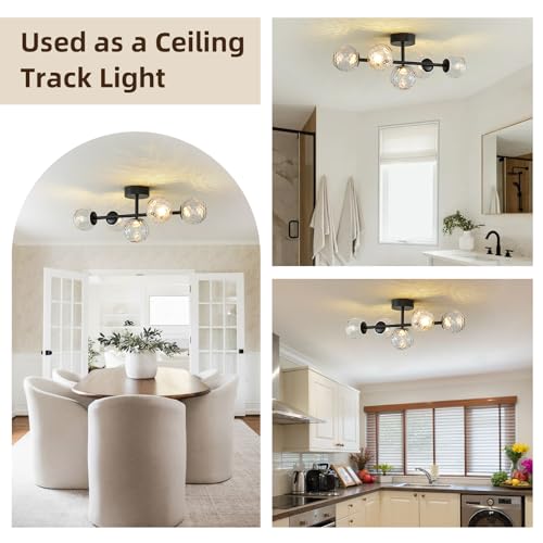 LED Bathroom Vanity Light Fixtures,Modern Black Makeup Bathroom Lighting | 5 Lights Hammered Clear Globe Glass Wall Sconce,Dimmable Mid Century Modern Bubble Glass Bathroom Vanity Lights over Mirror - color: Black Hammered Glass, size: Integrated LED