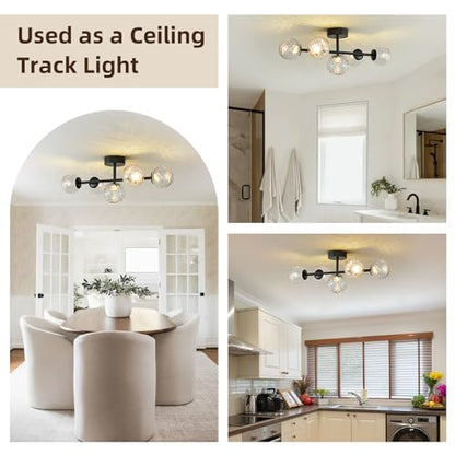LED Bathroom Vanity Light Fixtures,Modern Black Makeup Bathroom Lighting | 5 Lights Hammered Clear Globe Glass Wall Sconce,Dimmable Mid Century Modern Bubble Glass Bathroom Vanity Lights over Mirror - color: Black Hammered Glass, size: Integrated LED