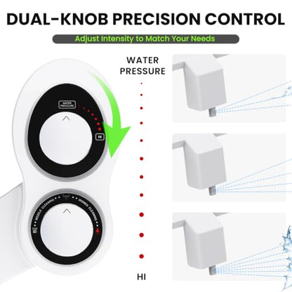 2-in-1 RV Bidet Attachment and Handheld Sprayer Combo for Camper Toilet, Non-Electric Dual Nozzle Toilet Bidet with Metal Spray Wand, Adjustable Pressure - color: White Knob