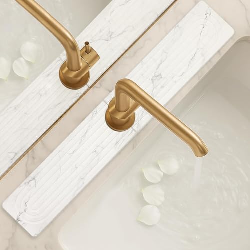 White Drying Stone Faucet Mat for Kitchen Sink Tray Diatomite Dry Stone Mat | Sink Quick Dry Around Faucet Absorbent Marble Mat Bathroom Counter Fast Water Absorbing Stone Tray Diatomaceous Splash Guard - color: White Marble, size: 23.6" x 4"
