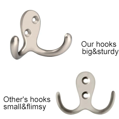 IBosins 8 Pack Silvery Double Prong Coat Hooks Wall Mounted with 16 Screws | Heavy Duty Retro Double Hooks Utility Hooks for Coat, Scarf, Bag, Towel, Key, Cap, Cup, Hat - color: 8 Pcs Silvery