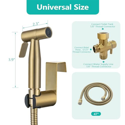BARROCK Bidet Sprayer for Toilet, Handheld Jet Spray for Existing Toilets with Bidet Hose, Adjustable Water Pressure Muslim Shower, Stainless Steel Cloth Diaper/Feminine Wash Sprayer Brushed Gold - color: Brushed Gold