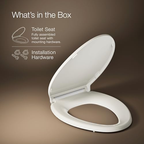 KOHLER K24495-A-96 Border™ ReadyLatch™ Quiet-Close™ Elongated Toilet Seat, Soft Close Toilet Seat, New Home Essentials, Biscuit