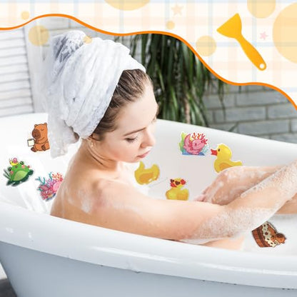 Yaomiao 24 Pcs Non Slip Bathtub Stickers Anti Slip Shower Stickers Cute Axolotl Duck Capybara Frog Decals Threads Adhesive Appliques with Scraper for Safety Bathroom Tubs Shower Floor Stairs - style: Cute