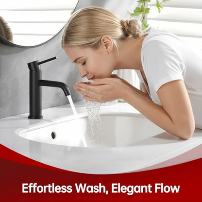 SUMERAIN Matte Black Bathroom Sink Faucet Single Handle Single Hole | Lead-Free, Stainless Steel, with Faucet Supply Lines, Easy DIY Install - color: Matte Black, size: Undermount Sink faucet
