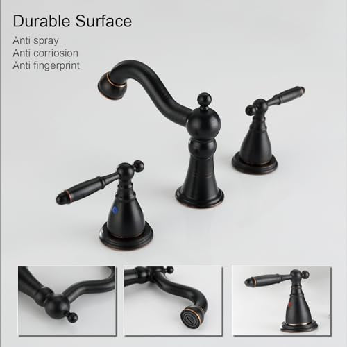 RKF Bathroom Faucets for Sink 3 Oil Rubber Bronze Hole 8 inch Widespread Bathroom Sink Faucet with Drain Double Lever Handle Faucet Bathroom Vanity Faucet Basin Mixer Tap WF013-ORB - color: ORB