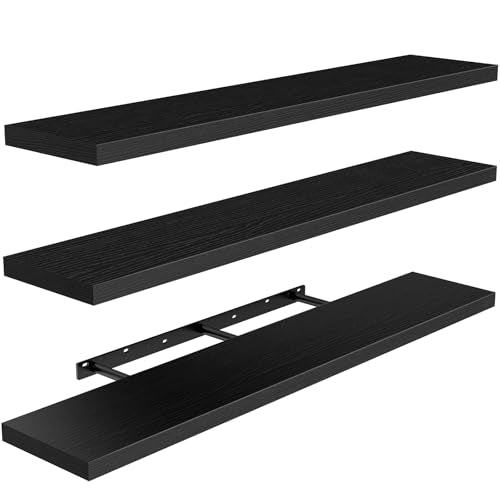 AMADA HOMEFURNISHING Floating Shelves, Wall Shelves for Living Room, Bedroom, Bathroom, Kitchen & Home Office Organization, Bathroom Shelves with Hidden Brackets, 22 lbs Max Load, Black, AMFS45B - color: Black, size: 35.4 Inches