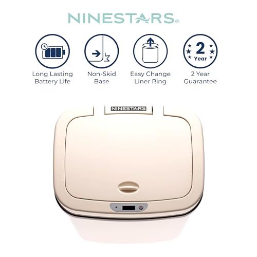 Ninestars 3 Gallon Automatic Trash Can, 12L Touchless Motion Sensor Bathroom or Bedroom Garbage Can with Odor-Sealing Lid, Impact-Resistant ABS Plastic, White - color: Cream