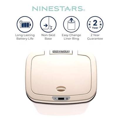 Ninestars 3 Gallon Automatic Trash Can, 12L Touchless Motion Sensor Bathroom or Bedroom Garbage Can with Odor-Sealing Lid, Impact-Resistant ABS Plastic, White - color: Cream
