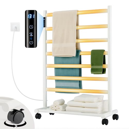 GROWNEER Upgraded Heated Towel Rack, 7 Bars Towel Warmer Rack, Wall Mounted & Freestanding Towel Warmer for Bathroom, Timer & Temperature Multi-Level Adjustments, Overheating Protection (White)