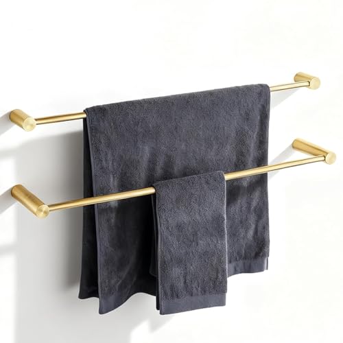 Towel Racks for Bathroom, NEWRAIN 30 inch Double Bath Towel Bar Wall Mounted, Stainless Steel Kitchen Towel Holder, Brushed Gold Towel Rod Towel Rail Hange - color: Brushed Gold, style: Double Bar