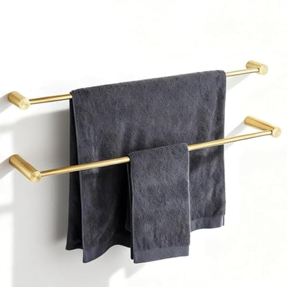 Towel Racks for Bathroom, NEWRAIN 30 inch Double Bath Towel Bar Wall Mounted, Stainless Steel Kitchen Towel Holder, Brushed Gold Towel Rod Towel Rail Hange - color: Brushed Gold, style: Double Bar