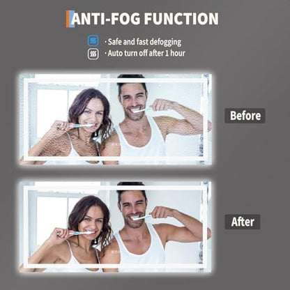 IDEALHOUSE 55x26 inch LED Bathroom Mirror with Lights, Dimmable & Anti-Fog, Front & Backlit Vanity Mirror with Memory Function, Shatter-Proof Wall Mount (Horizontal/Vertical) - size: 55"L x 26"W