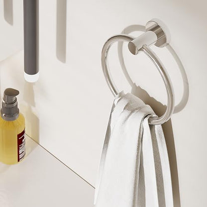 RARXTR Chrome Hand Towel Holder for Bathroom Kitchen Towel Ring Modern Rounded Base Wall Mount SUS304 Stainless Steel - color: Chrome