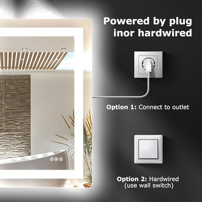 Hivone 40"X30" LED Bathroom Mirror with Lights, Anti-Fog, Dimmable, Backlit + Front Lit, Smart Bathroom Vanity Mirror, Memory Function, Shatterproof, Tempered Glass (Horizontal/Vertical) - size: 40"L x 30"W