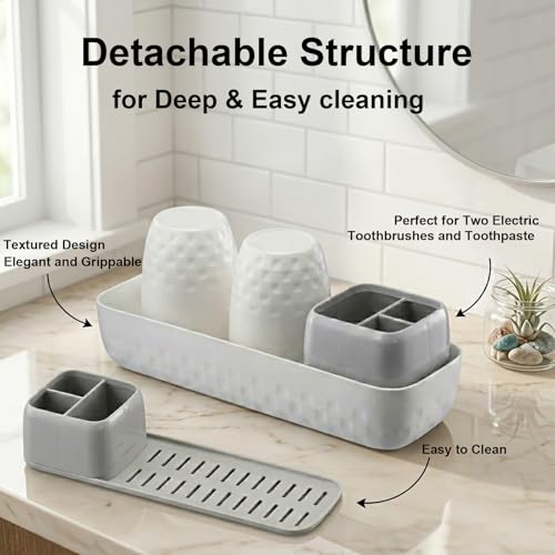 Toothbrush Holder with Cups, Electric Toothbrush and Toothpaste Organizer, Bathroom Accessories Set for Kids and Families, White & Grey - color: White & Grey